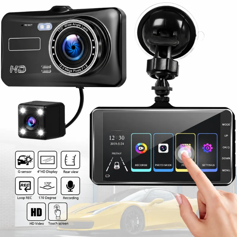 Dashcam Duale Wireless | Visione Notturna | Angolo Larghezza 170°