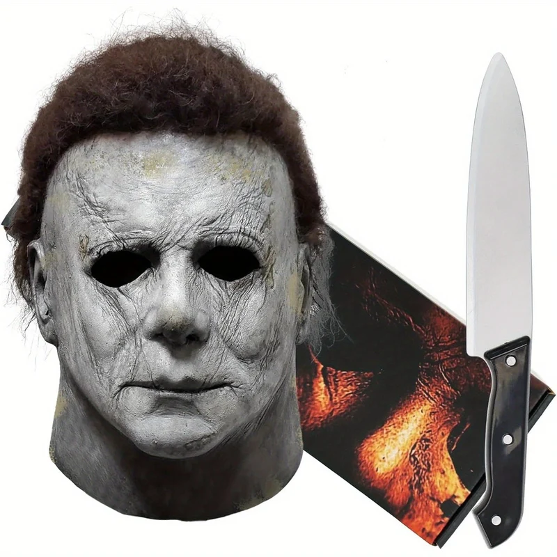 Maschera da horror di Halloween con set di coltelli - travestimento realistico per adulti