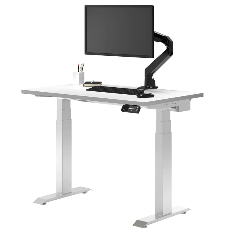 Desky Dual Mini Sit Stand Desk 900x500 White Desktop and White Frame